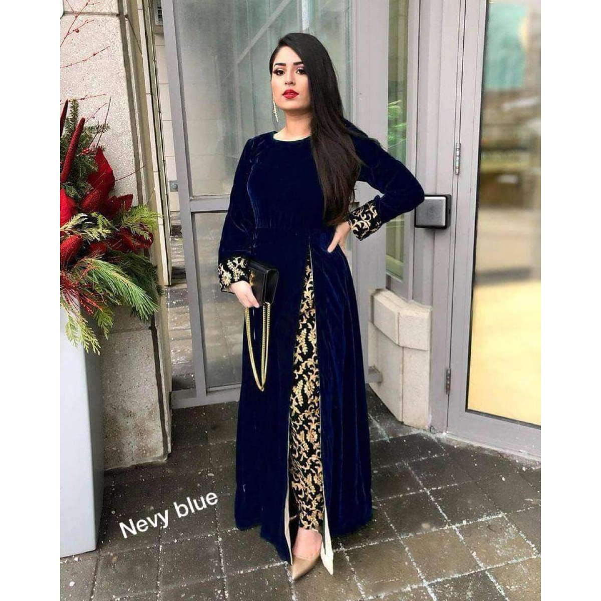 Velvet party wear kurtis sale